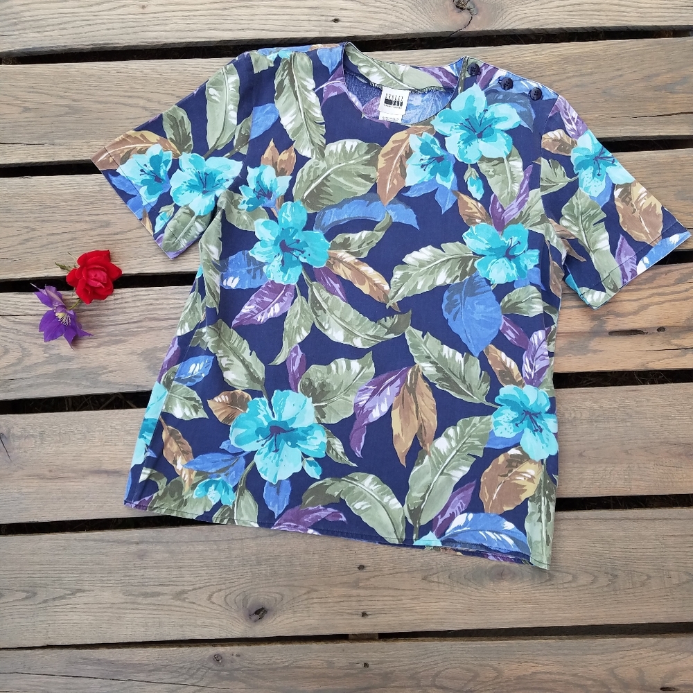 Leslie Fay Sportswear Vintage Floral Print Blouse